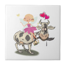 Ceramic Tile Floral Cow Fairy Rose