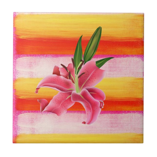 Ceramic Tile Floral Pink Lily (Front)