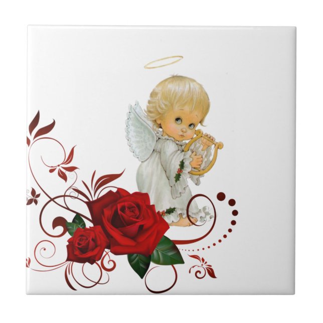 Ceramic Tile Floral Red Rose Angel (Front)