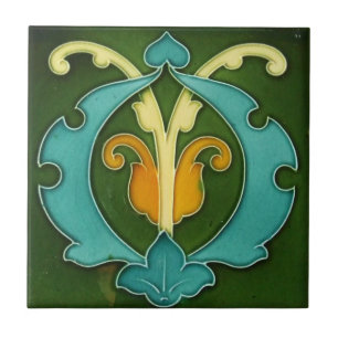 Ceramic Tile - Foliage Art Nouveau Yellow, Blue