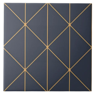 Ceramic Tile - Geometric Gold and Blue Pattern