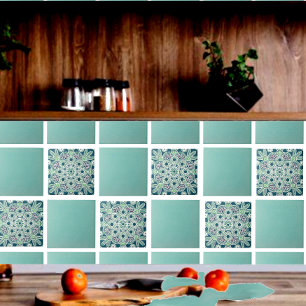 Ceramic Tile Geometric with light greens and teal