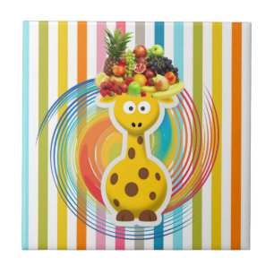 Ceramic Tile Giraffe Fruit Colourful Colours