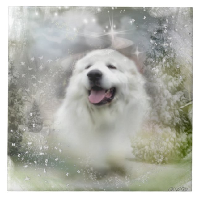 Ceramic Tile Great Pyrenees Winter Scene (Front)