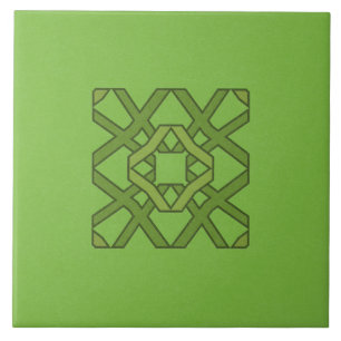 Ceramic Tile- Green on Green Block Pattern Tile