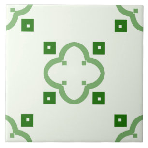 Ceramic Tile- Green Tiled Pattern on White Tile