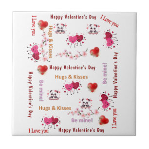 Ceramic Tile Happy Valentine's DayLove Red Hearts 