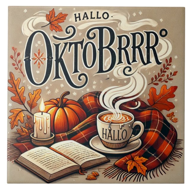 Ceramic tile "Hello Oktobrr" - Autumn decoration (Front)