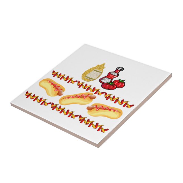 Ceramic Tile Hotdogs Ketchup Mustard  (Side)