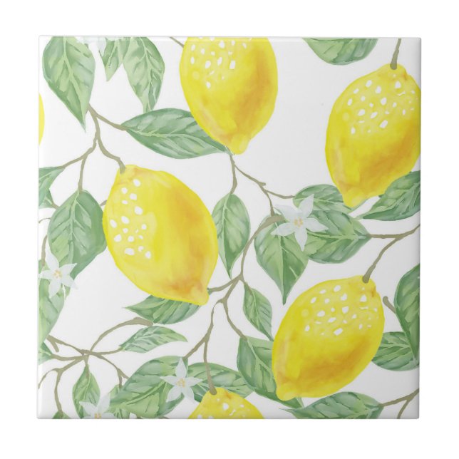 Ceramic Tile Lemon  Watercolor Pattern (Front)