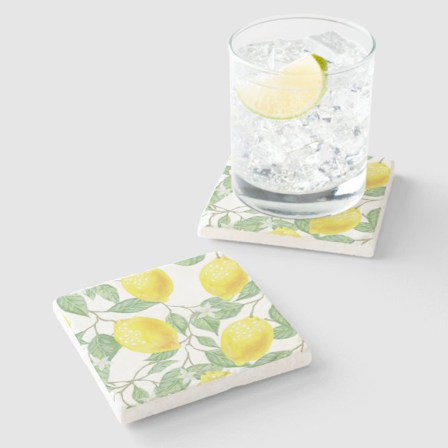 Ceramic Tile Lemon  Watercolor Pattern Stone Coaster (Side)