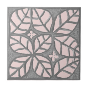 Ceramic tile, light Rose and Grey leaf Tile