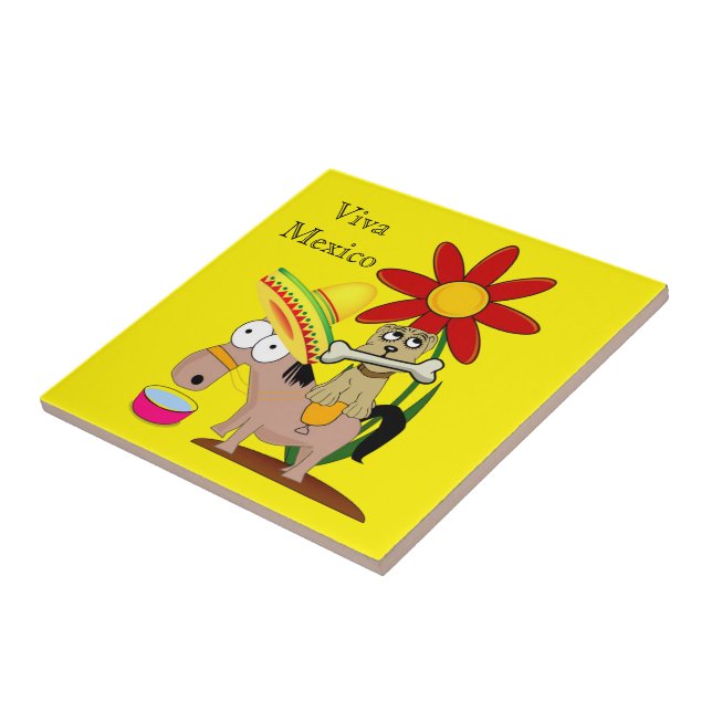 Ceramic Tile Mexican Donkey Dog Floral Viva Mexico (Side)