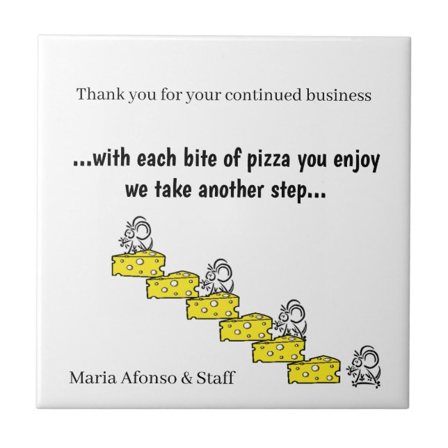 Ceramic Tile Mice Cheese Pizza Pizzeria Thank you  (Front)