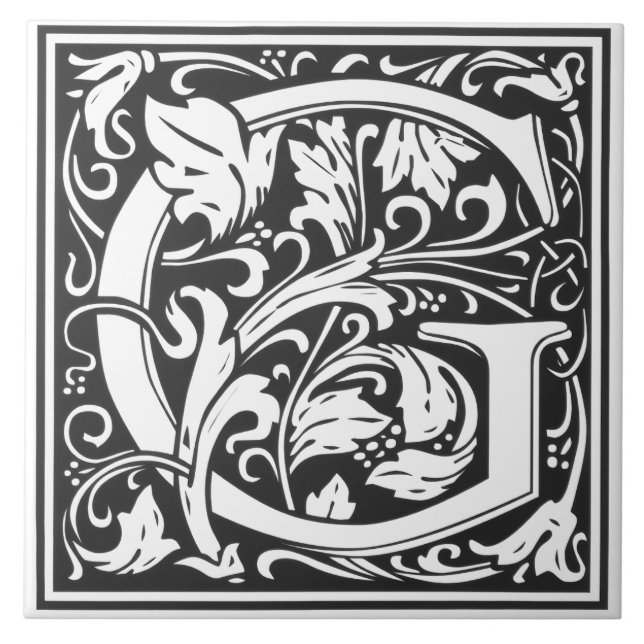 Ceramic Tile - Monogram Alphabet G black White (Front)
