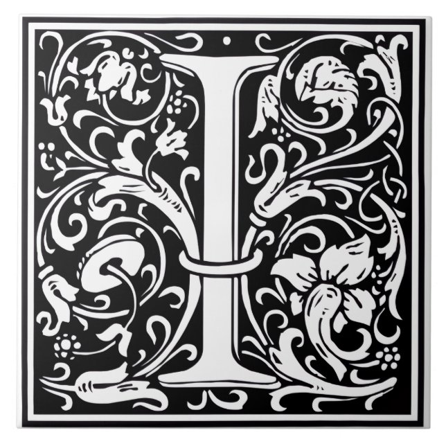 Ceramic Tile - Monogram Alphabet I black White (Front)