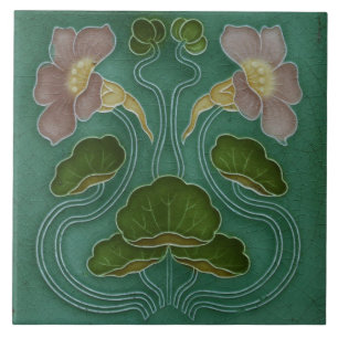 Ceramic Tile - Pale Pink Water Lilies Art Nouveau