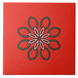 Ceramic Tile- Pink and Green Kaleidoscope Flower Tile