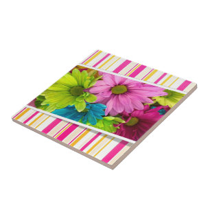 Ceramic Tile Pink Floral Stripe