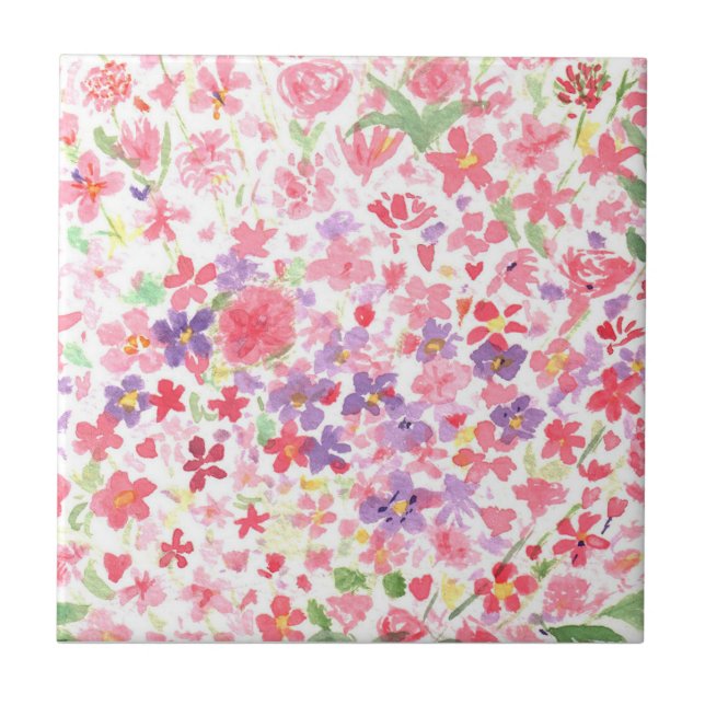 Ceramic tile pink flowers (Front)