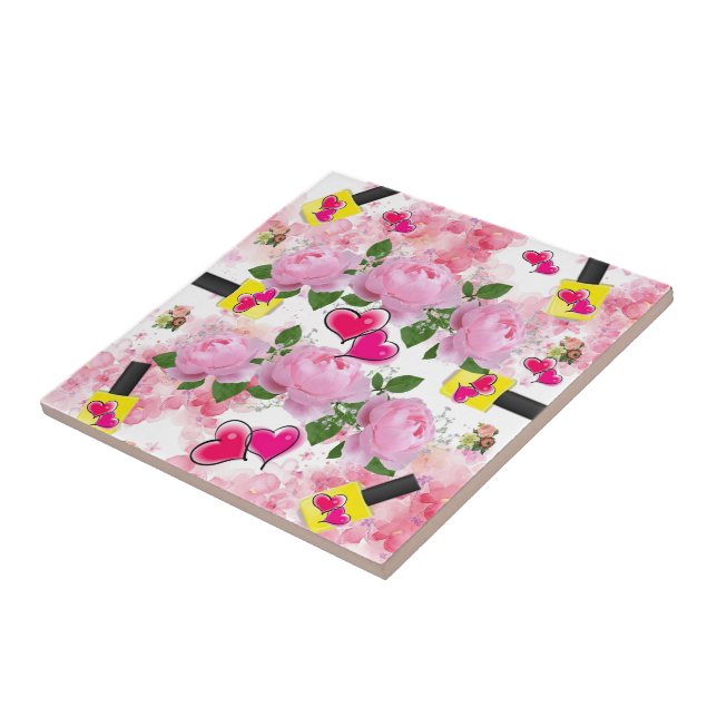 Ceramic Tile Pink Hearts Yellow Nail Polish (Side)