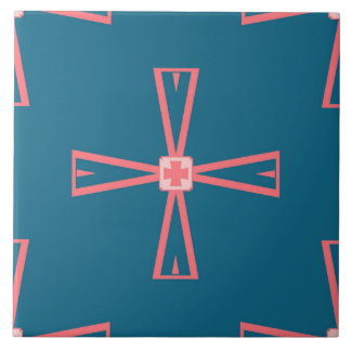 Ceramic Tile- Pink on Blue Tiled Pattern Tile