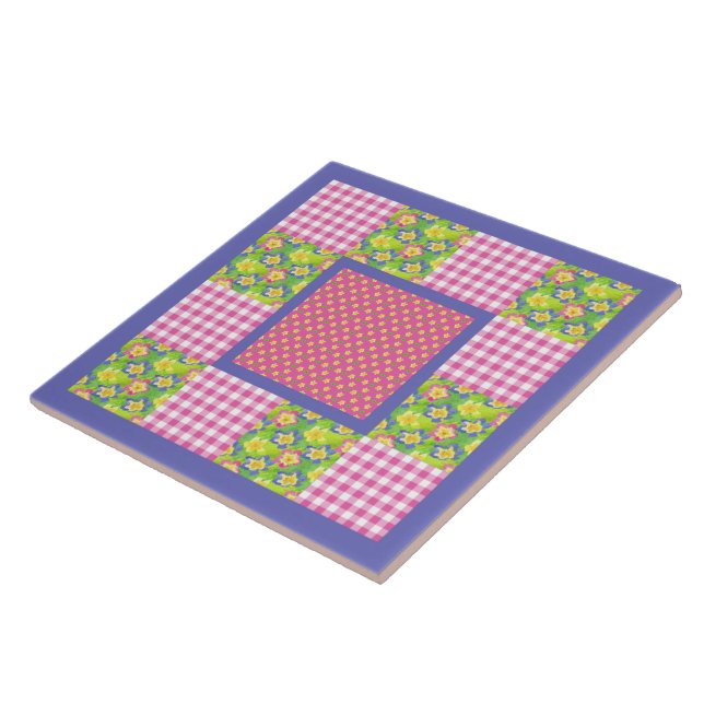 Ceramic Tile: Pink: Primroses, Polka Dots, Gingham Tile (Side)
