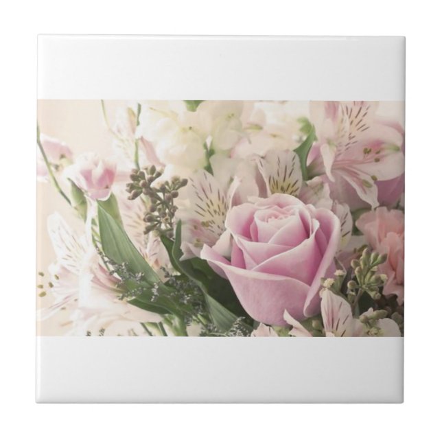 Ceramic Tile Pink Rose Floral (Front)