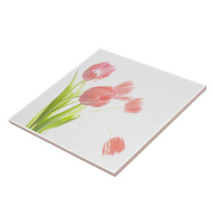 Ceramic tile Pink Tulip  flower Retr trivet or box