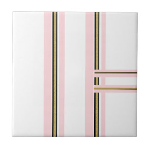 Ceramic Tile Pink & White Gold Black Stripe