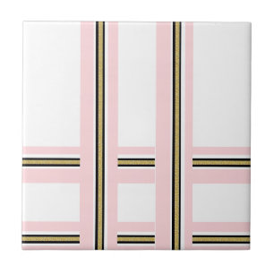 Ceramic Tile Pink & White Gold Black Stripe