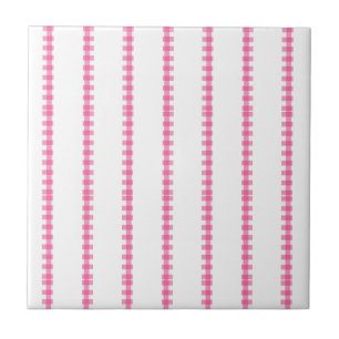 Ceramic Tile Pink & White Stripe Square