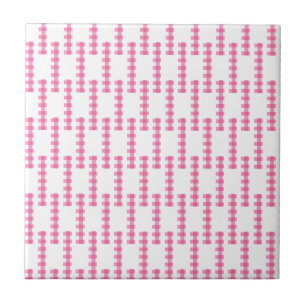 Ceramic Tile Pink & White Stripe Square