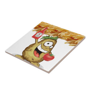 Ceramic Tile Potato French Fries Ketchup Tomato