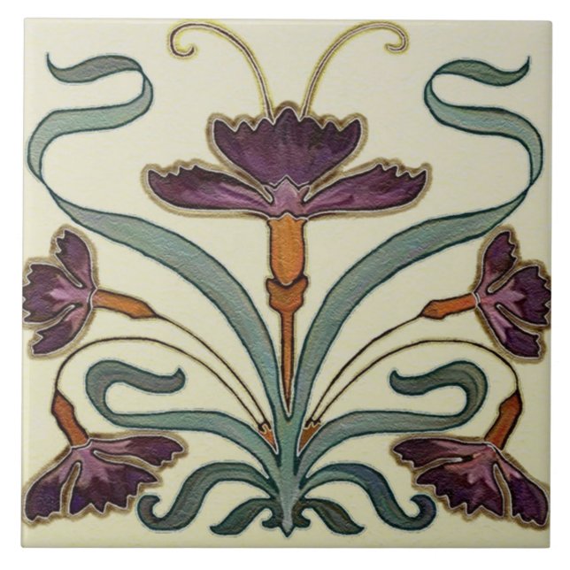Ceramic Tile - Purple Floral Art Nouveau (Front)