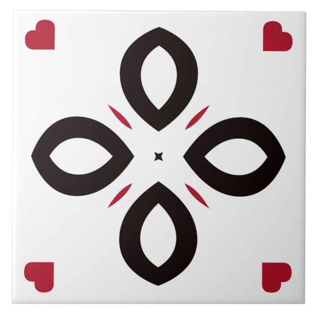 Ceramic Tile- Red and Black Pattern on White Tile (Front)