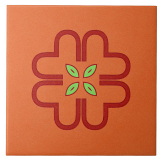 Ceramic Tile- Red and Green Kaleidoscope Flower Tile
