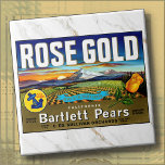 CERAMIC TILE - ''Rose Gold'' - Crate Label<br><div class="desc">This Ceramic Tile displays a vintage image of a Produce Crate Label for "Rose Gold" Bartlett pears. Labels were used by groups of California growers in the early to mid 1900s, artist unknown. ►Square tiles are available in two sizes: 4.25 inches square or, as shown here, 6 x 6 inches...</div>