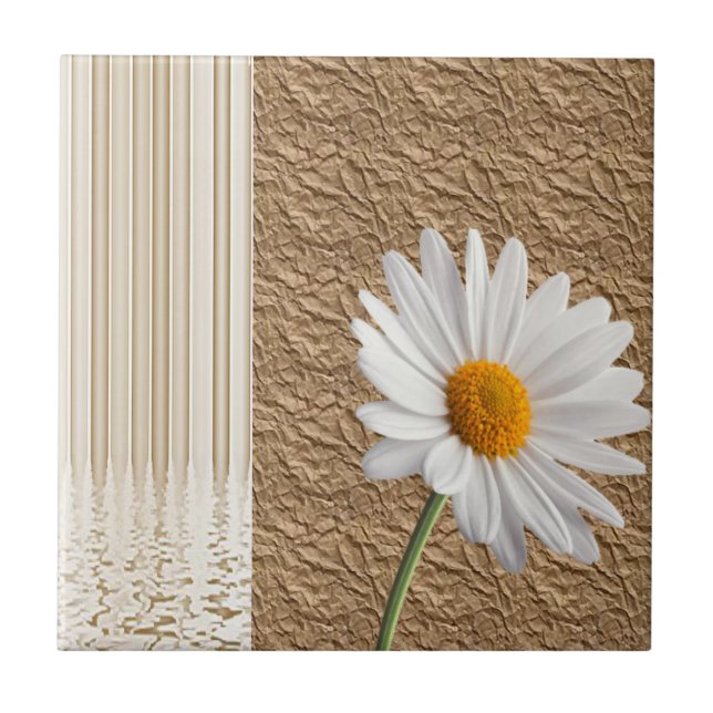 Ceramic Tile Rustic Beige Flower Floral Serenity  (Front)