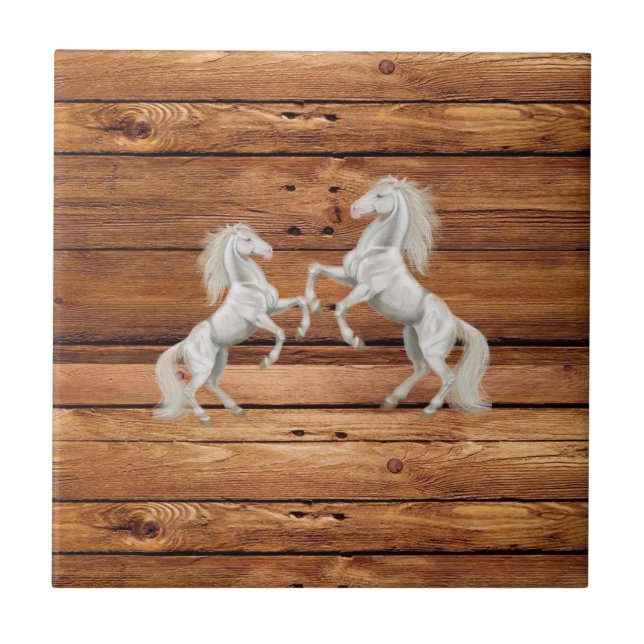 Ceramic Tile Rustic Wood Orange Horses Country  (Front)