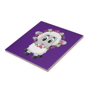 Ceramic Tile Sheep Floral Purple