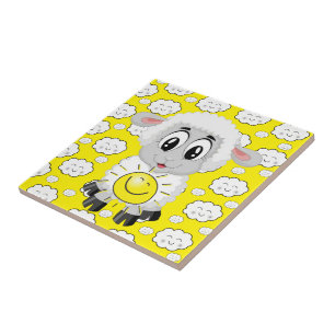 Ceramic Tile, Sheep, Sun, Clouds, Yellow Tile