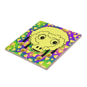 Ceramic Tile Sheep Yellow Hearts