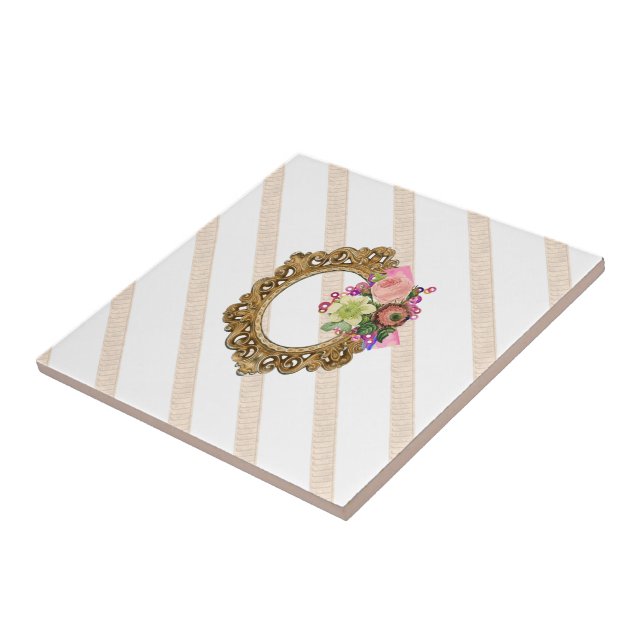 Ceramic Tile Stripe Beige & White Stripe Vintage (Side)