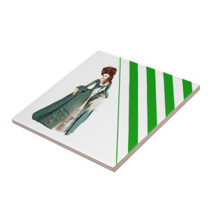 Ceramic Tile Stripe Green & White Stripe Vintage