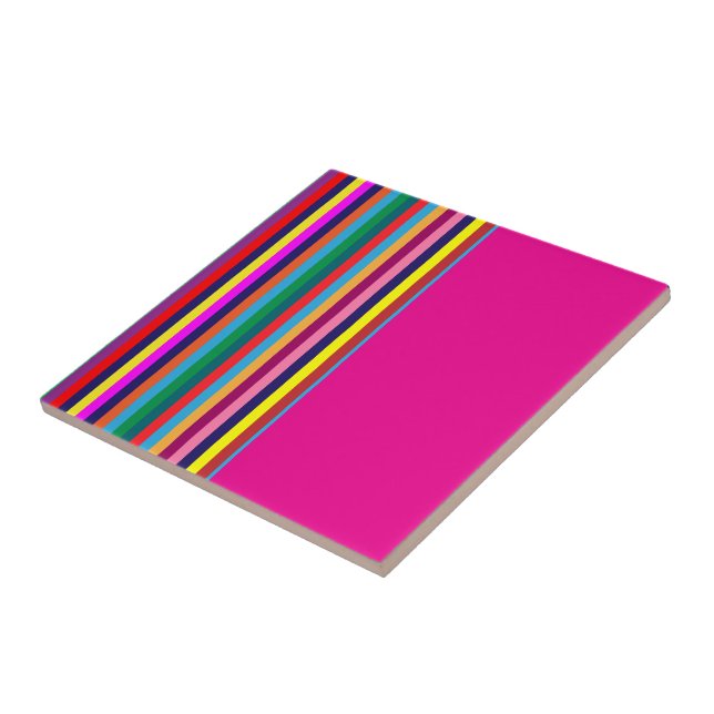 Ceramic Tile Stripe Hot Pink Colourful  (Side)