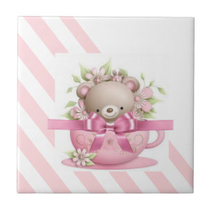 Ceramic Tile Stripe Pink & White Stripe Girl