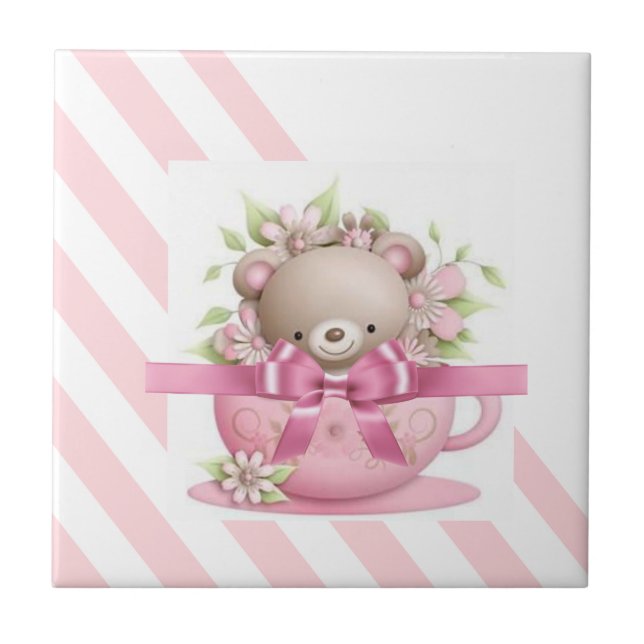Ceramic Tile Stripe Pink & White Stripe Girl (Front)