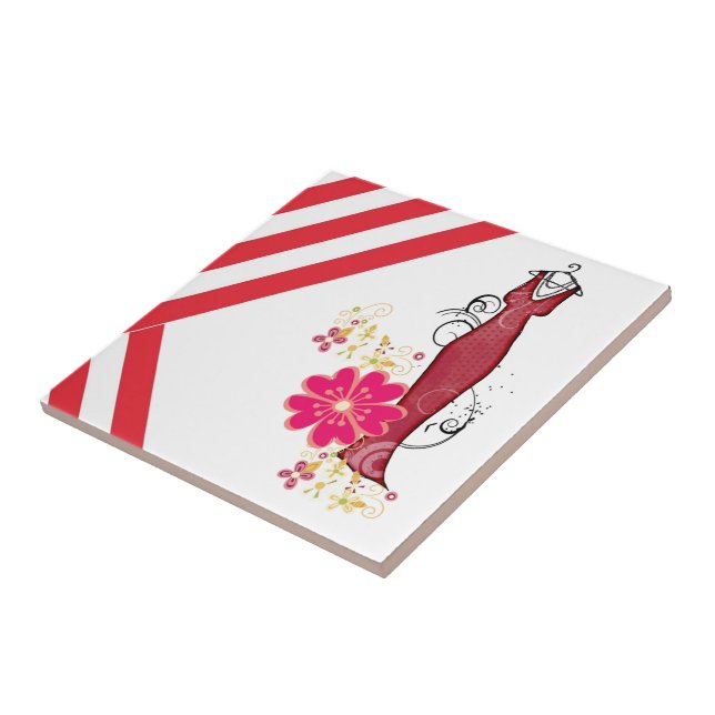 Ceramic Tile Stripe Red & White Stripe Vintage (Side)