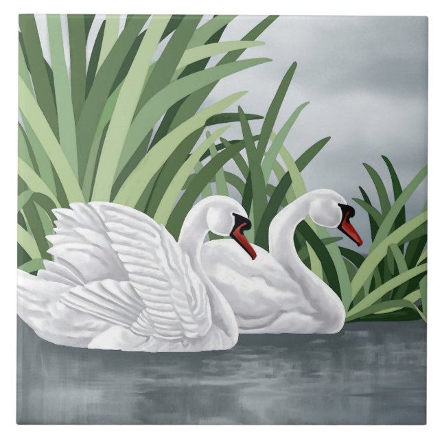 Ceramic Tile Swan Art (Front)